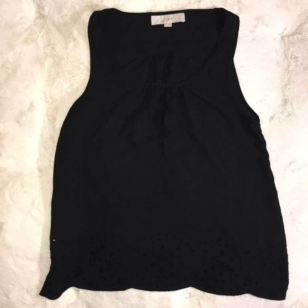 LOFT Black Sleeveless Eyelet Detail Top